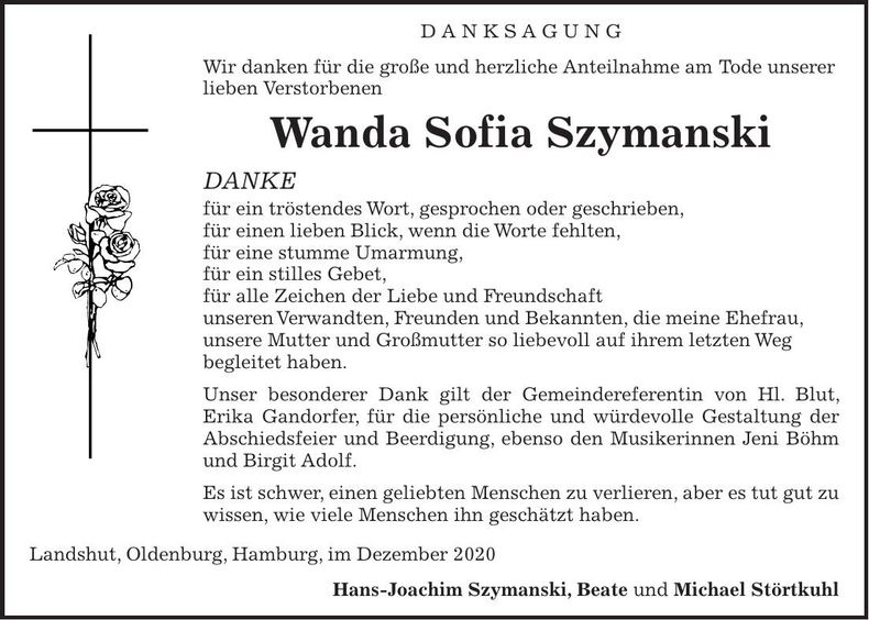 Traueranzeige Wanda Sofia Szymanski