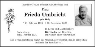 Traueranzeige Frieda Umbricht