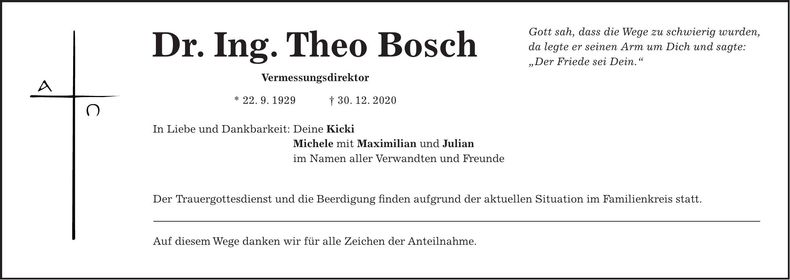 Traueranzeige Dr. Ing. Theo Bosch