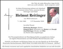 Traueranzeige Helmut Reitinger