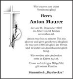 Traueranzeige Anton Maurer