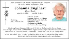 Traueranzeige Johanna Englhart