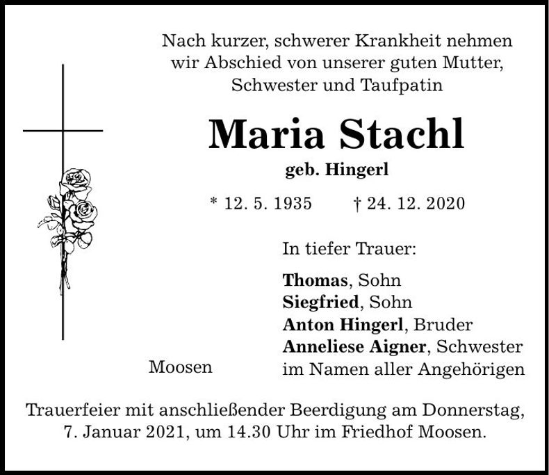Traueranzeige Maria Stachl