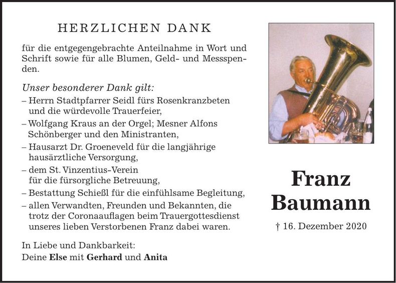 Traueranzeige Franz Baumann