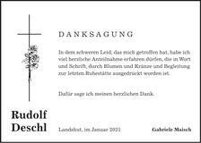 Traueranzeige Rudolf Deschl