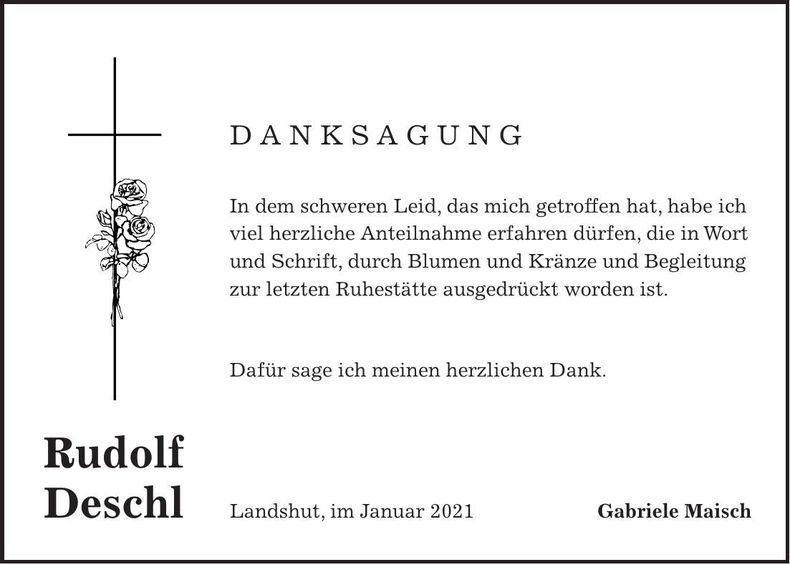 Traueranzeige Rudolf Deschl