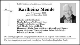 Traueranzeige Karlheinz Mende