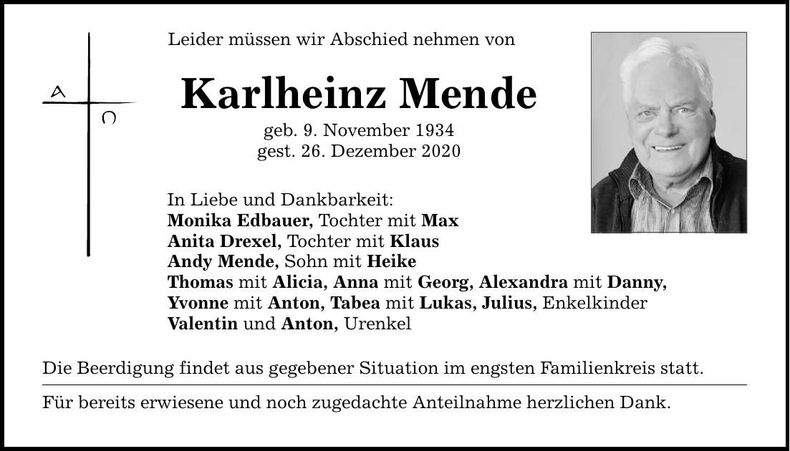 Traueranzeige Karlheinz Mende