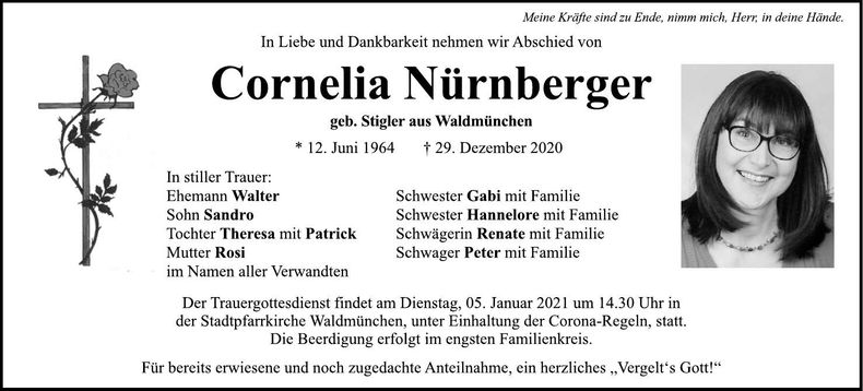 Traueranzeige Cornelia Nürnberger