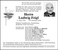 Traueranzeige Ludwig Feigl