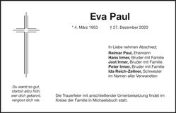 Traueranzeige Eva Paul