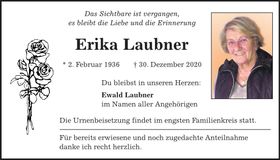 Traueranzeige Erika Laubner
