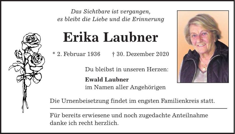 Traueranzeige Erika Laubner