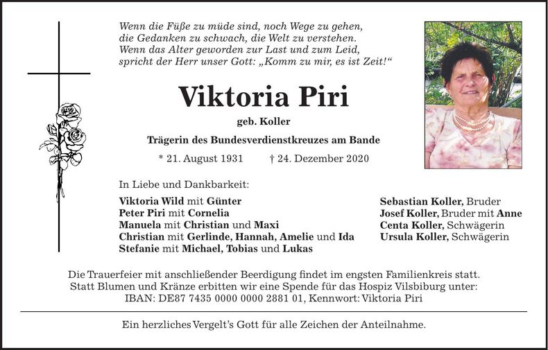Traueranzeige Viktoria Piri