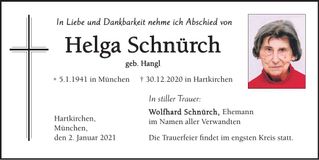 Traueranzeige Helga Schnürch