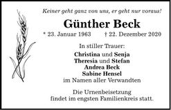 Traueranzeige Günther Beck