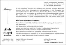 Traueranzeige Alois Siegel