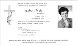 Traueranzeige Ingeborg Meier