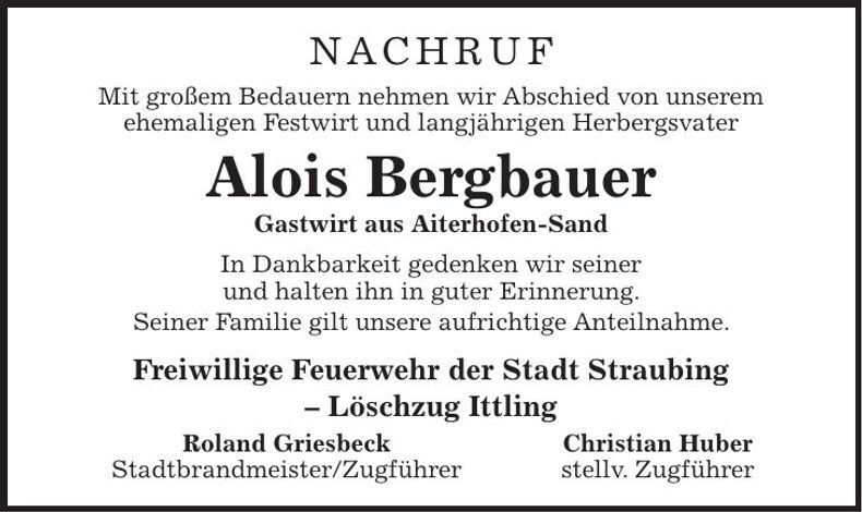 Traueranzeige Alois Bergbauer