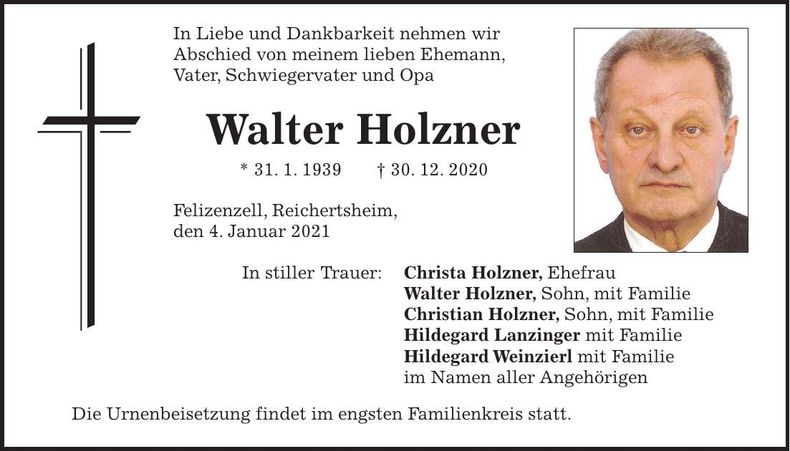Traueranzeige Walter Holzner