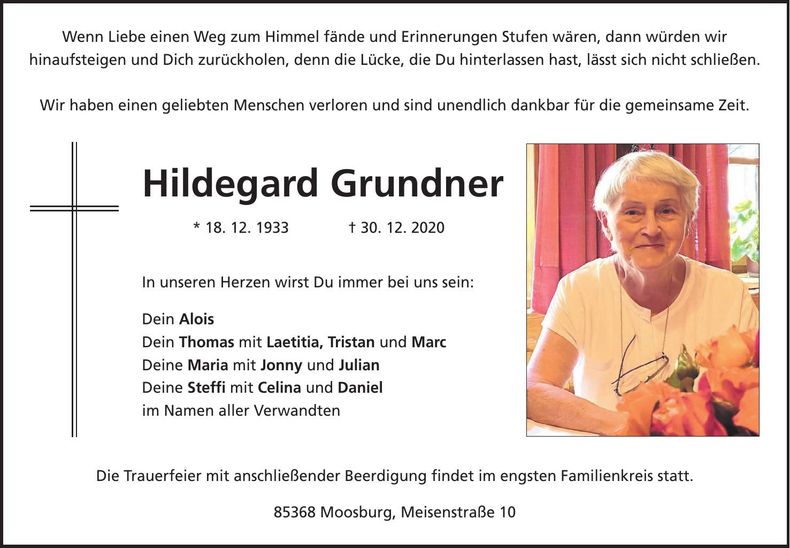 Traueranzeige Hildegard Grundner