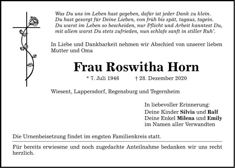 Traueranzeige Roswitha Horn