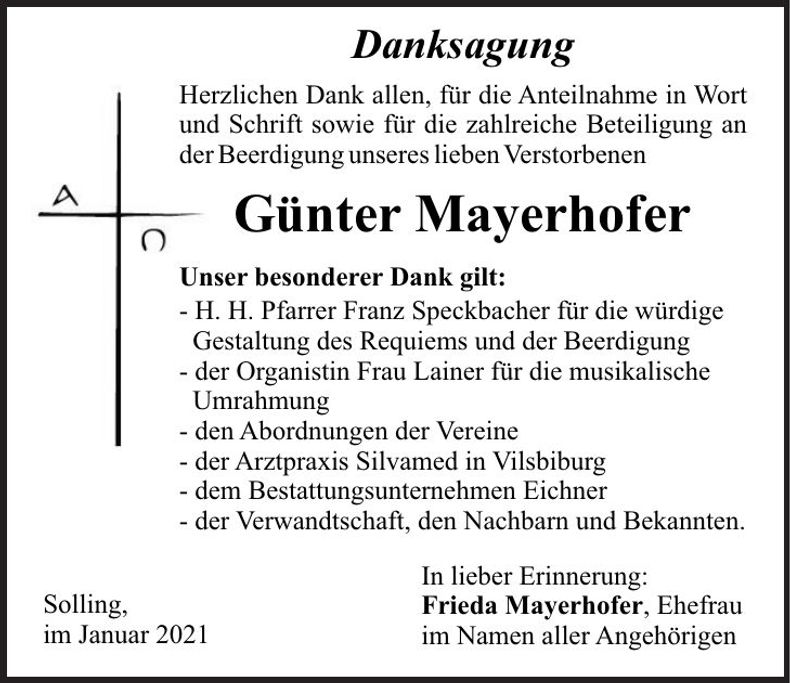 Traueranzeige Günter Mayerhofer