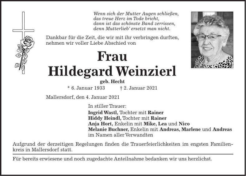 Traueranzeige Hildegard Weinzierl