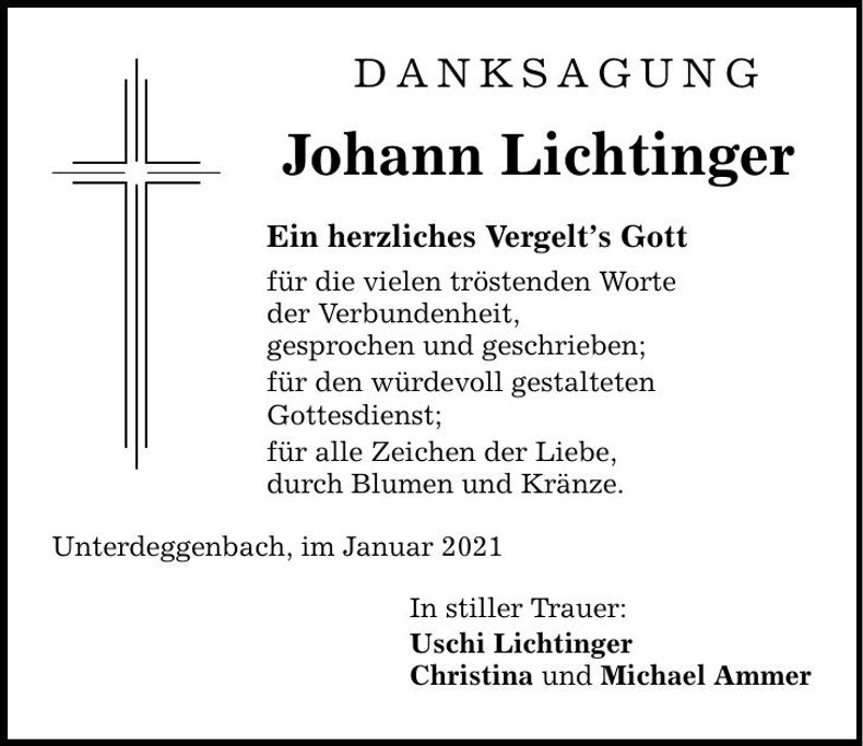 Traueranzeige Johann Lichtinger