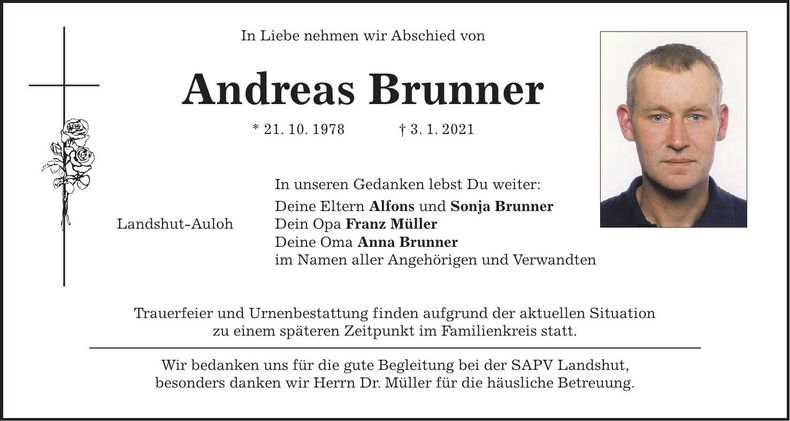 Traueranzeige Andreas Brunner