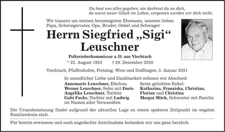 Traueranzeige Siegfried Leuschner