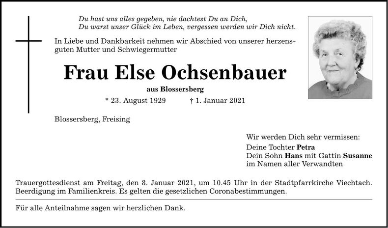 Traueranzeige Ochsenbauer Else