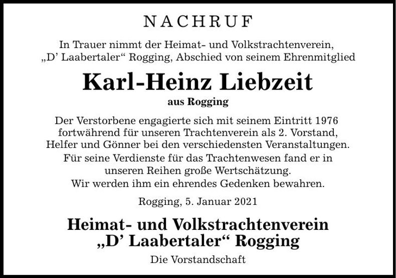 Traueranzeige Karl-Heinz Liebzeit