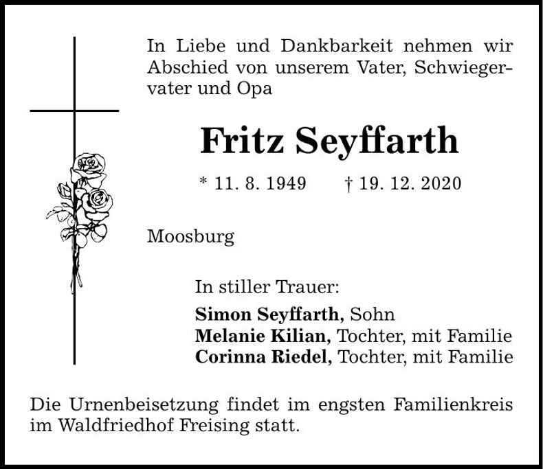 Traueranzeige Fritz Seyffarth
