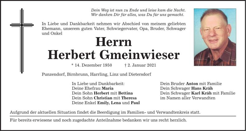 Traueranzeige Herbert Gmeinwieser