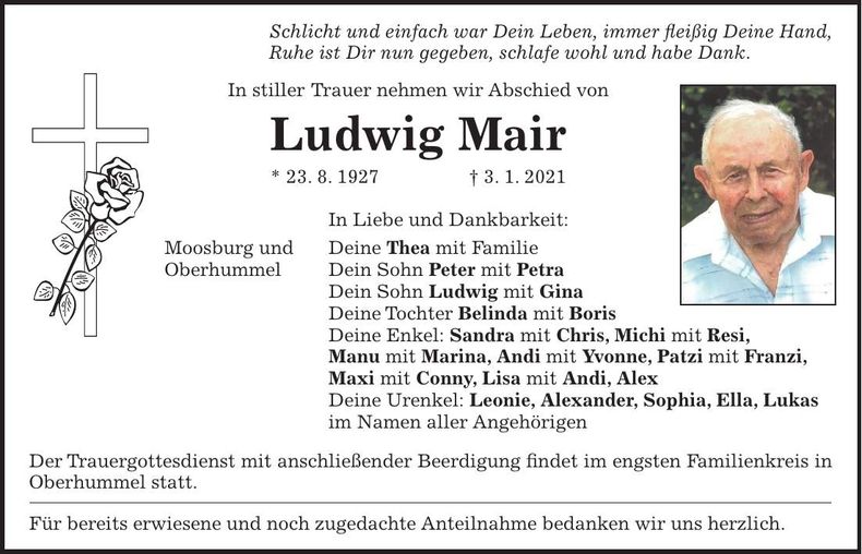 Traueranzeige Ludwig Mair