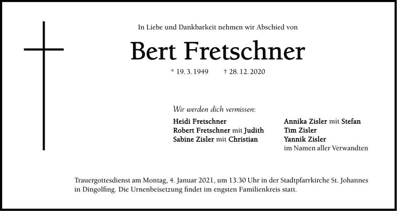 Traueranzeige Bert Fretschner