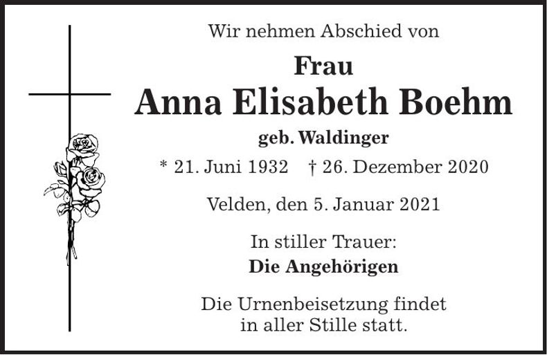 Traueranzeige Anna Elisabeth Böhm