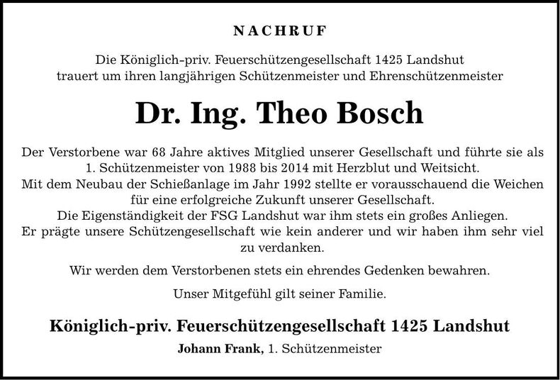 Traueranzeige Theo Bosch