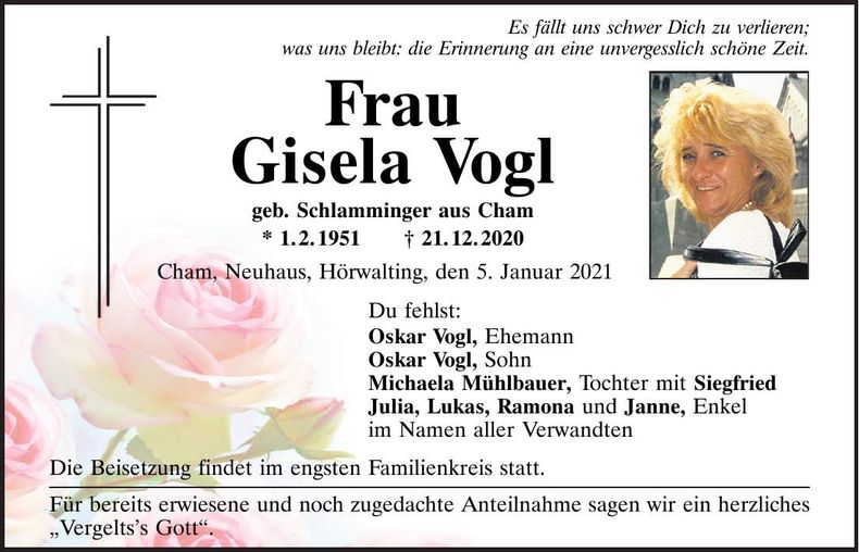 Traueranzeige Gisela Vogl