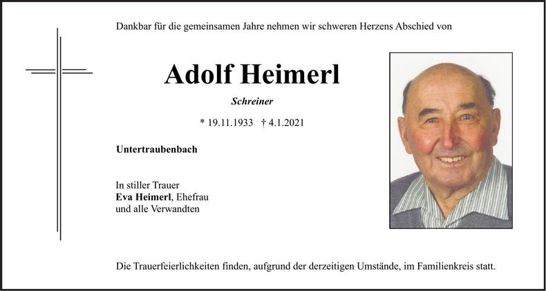 Traueranzeige Adolf Heimerl