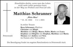 Traueranzeige Matthias Schranner