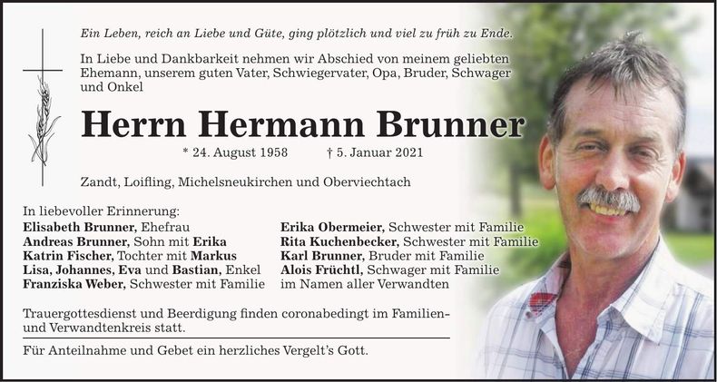 Traueranzeige Hermann Brunner