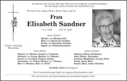 Traueranzeige Elisabeth Sandner