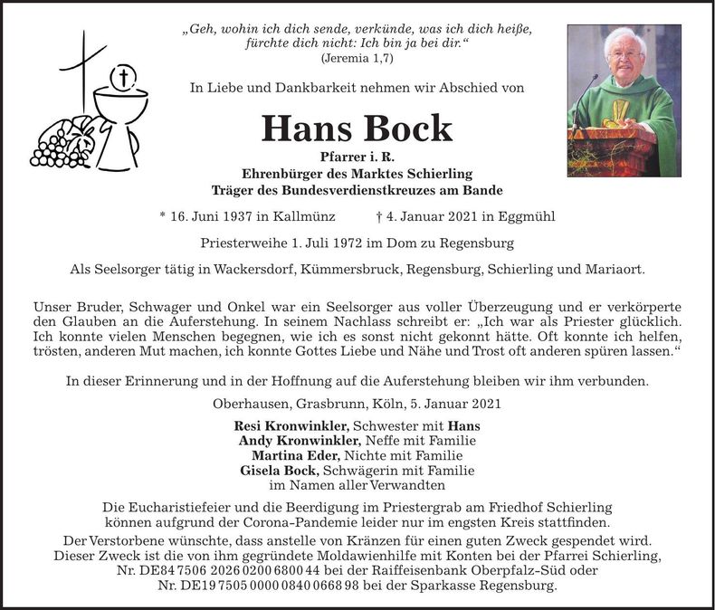 Traueranzeige Hans Bock