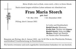 Traueranzeige Maria Storch