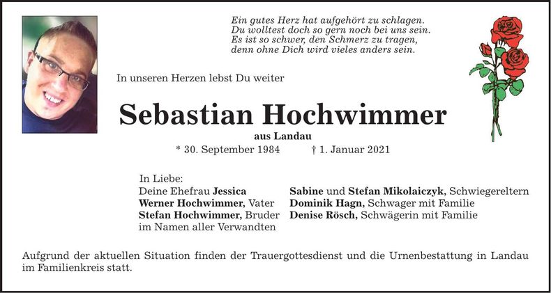 Traueranzeige Sebastian Hochwimmer