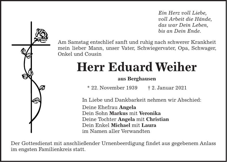 Traueranzeige Eduard Weiher