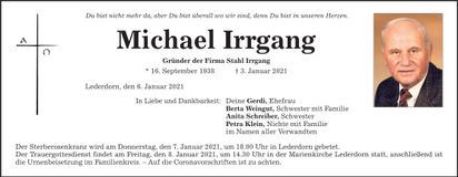 Traueranzeige Michael Irrgang