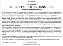 Traueranzeige Hans Bock
